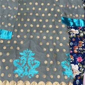 Gray and Gold Kurtha with Polka Dot with Blue Accents